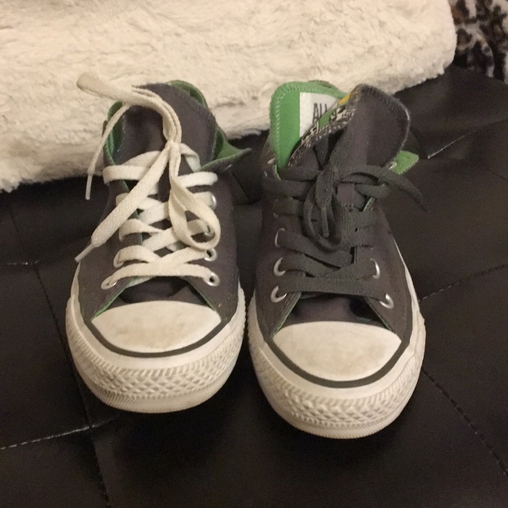 Grey double tongue converse